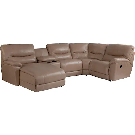Casual Five Piece Reclining Sectional Sofa with RAS Chaise